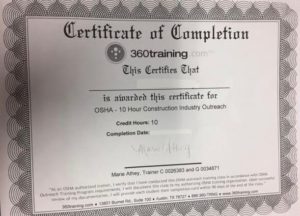 OSHA Certificate