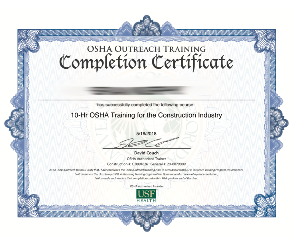 OSHA Certificate